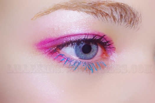 Using Pink and Lilac eye shadows blended with Turquoise Mascara!